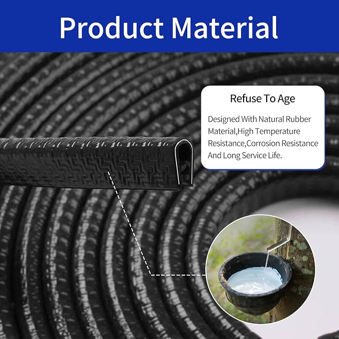 Car Door Edge Guards, 16Ft Rubber Seal Car Door Edge Trim, U Shape Door Edge Protector Guard, Aluminum Weather Proofing Automotive Door Edge Molding, Protection for Most Cars (Black)