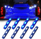 Blue LED Truck Bed Light Kits Rock Lights with On/Off Switch, for Pickup Footwells, Running Boards, Cargo, Under Car, Tonneau Cover, Rail Lighting - 8 PCs