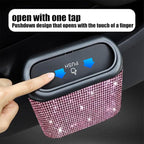 Bling Car Trash Can with Lid, Crystal Rhinestones Leakproof Auto Garbage Hanging Container Bin, Multipurpose Diamond Dustbin Storage Organizer, Universal Vehicle Accessories (Pink)