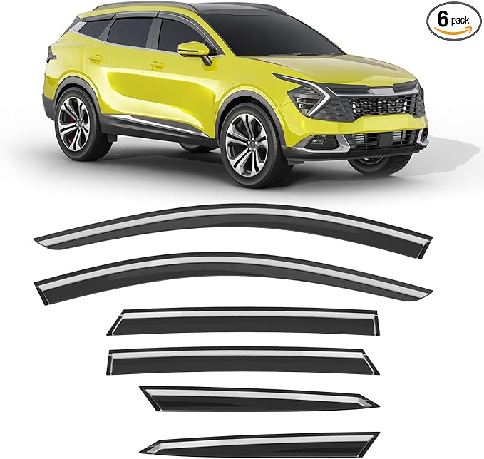 6-pcs Low-Profile Window Rain Guard for Kia Sportage 2023-2026 Rain Guards Side Window Visors Extra-Thick Vent Visor Window Deflectors Tape-on Vent Shades Car Accessories