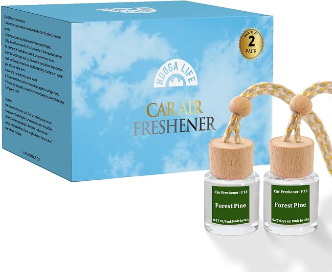 Car Air Freshener Diffuser 2 Pack Hanging Air Freshener Diffuser - Forest Pine Fragrance Oil Air D iffuser for Car, 45+ Days Long Lasting Fragrance Made in USA (F13)