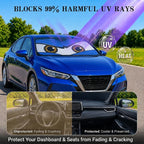Car Windshield Sun Shade, Universal Fit Compact Sedan SUV, Monster Blue | 59 x 27.5" Car Sun Visor, Foldable Front Window Sunshade, UV Heat Protection, Cute Eyes Series