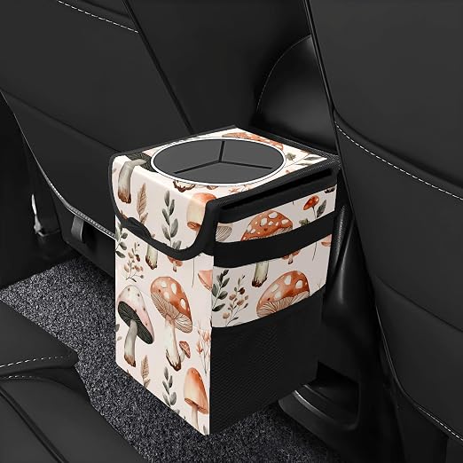 Car Trash Can – Multi-Purpose, Lightweight and Portable with Durable Water-Resistant Coating, No Installation Required, Practical and Ample Capacity, Variety of Colors.Mushroom