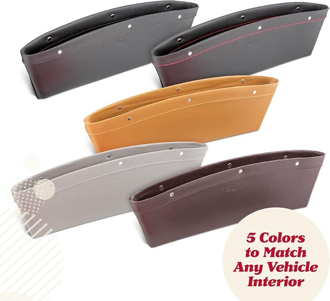 Car Seat Gap Organizer - Pack of 2 - Prevents Items Falling & Seat Gap Filler - Universal Fit 0.5"-2" Slots & Automotive Use - Easy Clean Design for Auto Accessories - Gray Faux Leather