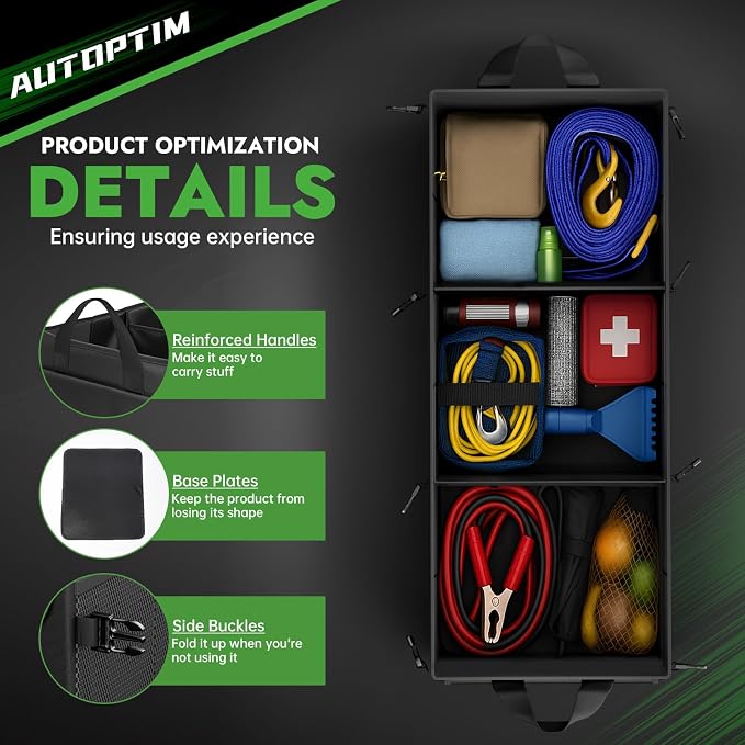Car Trunk Organizer - 85L Collapsible Car Organizer with Non Slip Bottom & Multiple Pockets for Groceries, Trunk Storage with Base Panel for SUV Sedan Van, 3 Compartments (Black, X-Large)