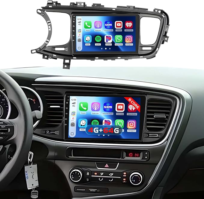 8 Core 4+64GB for Kia Optima K5 2013 2014 2015 Android Car Stereo, 9 Inch 1280 * 720 IPS Touchscreen Car Radio Wireless Carplay 59UI GPS Navigation WiFi 32EQ DSP Backup Camrea