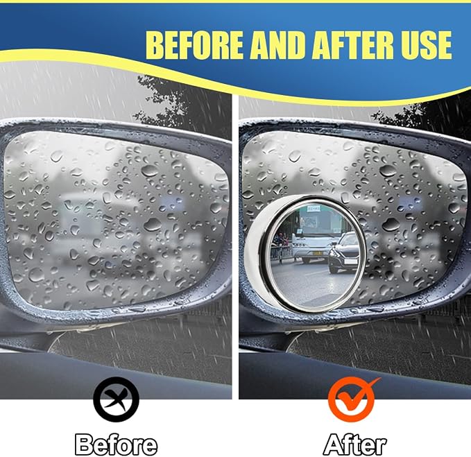 Craedli 2PCS 2" Round Blind Spot Car Mirrors, HD Glass Convex Mirror with Frame, 360° Adjustable Automotive Rearview Mirror, Self-Adhesive Wide Angle Mirrors for Car, SUV, Truck (Silver)