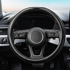 YHONGJT Soft Premium Leather Steering Wheel Cover, Breathable, Non-Slip Grip, Universal 15 Inch for Women Girls, Fit Vehicles, Sedans, SUVs, Vans, Trucks - Black
