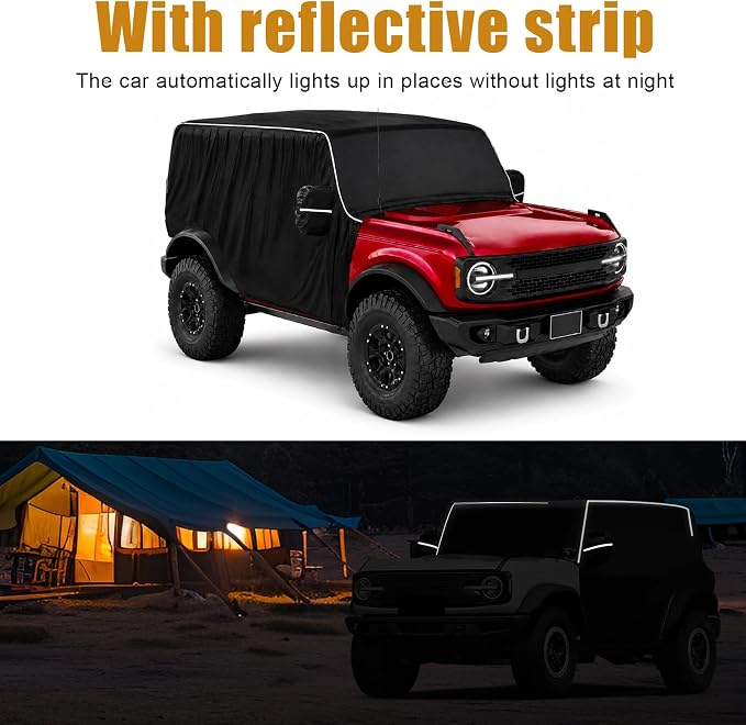 600D Cab Cover Windproof Sunshade Cover Compatible with 2021-2024 Ford Bronco 2 Door, 6-Layer Protection Frost Wiper & Mirror Covers Protect from Sunshine, UV, Snow, Rain(Not fit Bronco Sport)