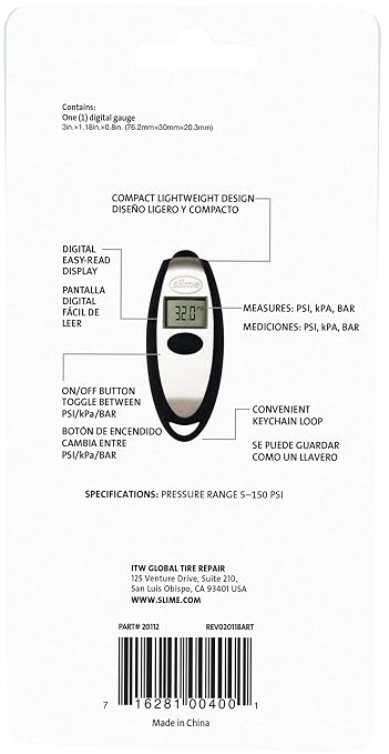 20112 Tire Gauge, Mini Digital, 5-150 psi, Compact and Accurate