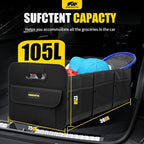 Car Trunk Organizer - 105L Collapsible Large Trunk Organizer with Reinforced Handles for Groceries, Trunk Storage Organizers for SUV Auto Truck Van with Non Slip Bottom (Black)