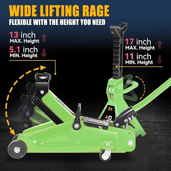 2 Ton Floor Jack with Jack Stands, Heavy Duty Steel Hydraulic Racing Floor Jack with Single Piston Quick Lift Pump, Hydraulic Trolley Service Car Jack, Green