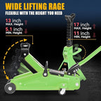 2 Ton Floor Jack with Jack Stands, Heavy Duty Steel Hydraulic Racing Floor Jack with Single Piston Quick Lift Pump, Hydraulic Trolley Service Car Jack, Green