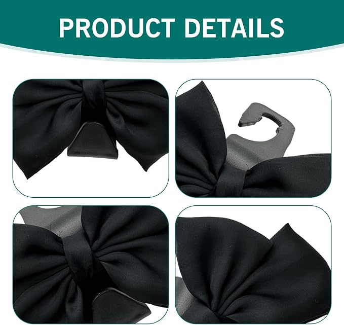 2PCS Car Seat Headrest Hooks, Car Purse Hook for Car, Cute Bow Car Rear Seat Storage Hooks, Interior Decorating Accessories for Purses, Bags, Umbrellas (Black)