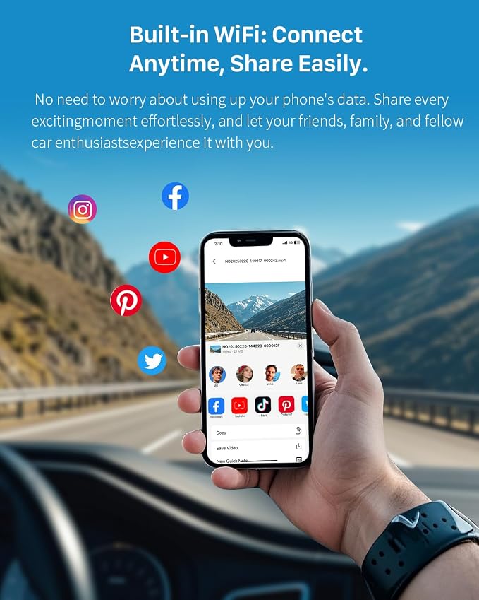 2K Dash Cam for Cars with Voice Control - Stealth Display Tiny Dashcam Front Included 32GB Micro SD Card, Super Night Vision, 1296P QHD, G-Sensor, Built in WiFi & App Car Camera