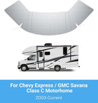 Oxford Windshield Cover for Chevy Express/GMC Savana Van 2001-2026, Thick Class C Motorhome Front Window Cover, for Ice & Snow, Silver with Mirror Cutouts