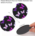 Butterfly Purple Steering Wheel Cover Set + Butterflies 2 Car Coasters | Cute Fashion Car Accessories, Breathable Anti-Slip, Universal 14-15 Inch, Neoprene Coasters, Gift for Women Men