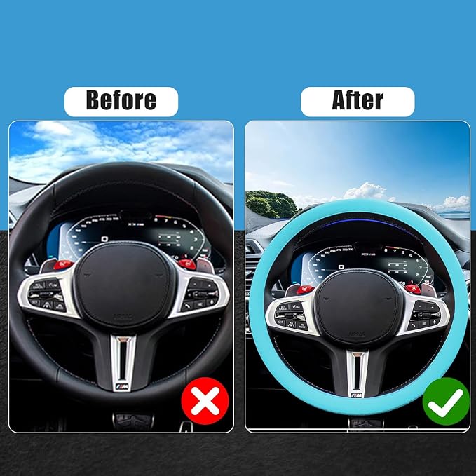 JDDRY Steering Wheel Cover - Silicone Protector - Universal Fit - Light Blue (1PC)