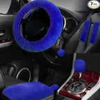7PCS Set car Interior Aesthetic Accessories, Fluffy 15 inch Steering Wheel Cover, armrest pad, seat Belt Cover,Gear Shift Cover, Fit Girly car Accessories for Women.