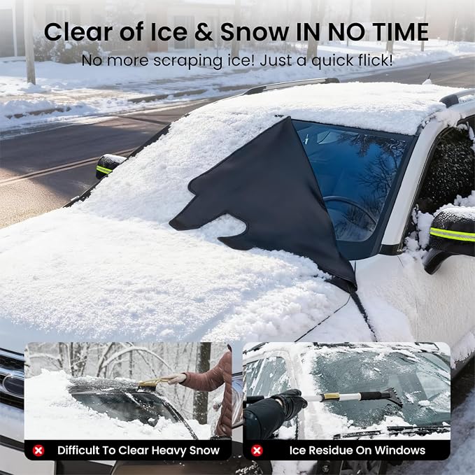 Upgraded Car Windshield Cover for Ice & Snow [All-Weather Protection] Magnetic Fit Weatherproof Frost Cover, Car Winter Accessories, Fit for SUVs, Small Trucks, Sedans