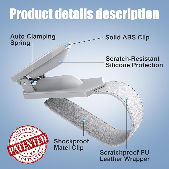 Sunglass Holder for Car (One-Handed-Operation, Gentle & Secure Hold, Silicone Padded, Universal Fit, Metal Clip) Visor Sunglass Holder Clip,Visor Sunglass Car (Grey, 4 Pack)
