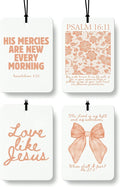 Orange Christian Car Air Freshener 4 Pcs, Girly Pink Bow Floral Religious Hanging Air Freshener for Cars Closet Drawer Books, Cute Preppy Christian Car Accessories Mirror Decor for Women