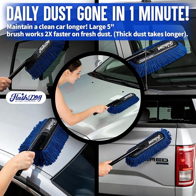 Car Duster Exterior - 25" Wood Handle Wax Cotton Hair Scratch Free Cleaning for Cars/SUV/Truck/RV Roofs & Windshields | Waterless Dust & Pollen Remover | Wax Cotton Hair Scratch Free Cleaning for Cars/SUV/Truck/RV Roofs & Windshields | Waterl...