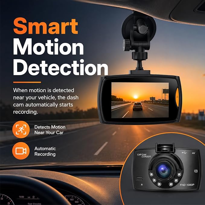2.4-inch 1080p High-Definition Dash cam for Cars with Super Night Vision, 24-Hour Video Recording, 120° Large Wide-Angle, G-Sensor Parking Monitoring Loop Video Motion Detection