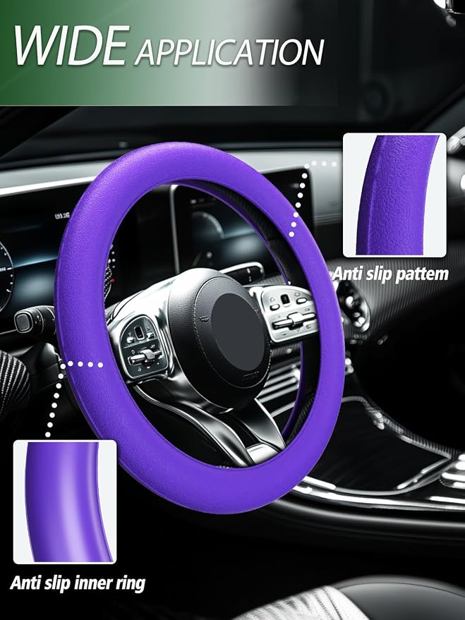 Car Steering Wheel Cover, Non-Slip Silicone Material, Multiple Color Choices, Universal Auto Parts Steering Wheel Cover, Suitable for Most Cars (Purple)