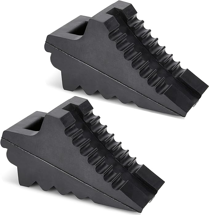 Wheel Chocks for Cars, RVs, Trucks, Trailers, and Vehicles G.V.W. up to 4T, 2 Pack - Anti Slip Bottom Tire Chock for All Weather Use - RV, Travel Trailer, Pop Up Camper Accessory