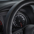 Car Steering Wheel Cover Small-Size for Prius Civic Model 3 Model Y Camaro Rogue with 14"-14 1/4" Outer Diameter Leather with Carbon Fiber Pattern Black