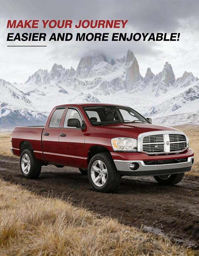 Window Rain Guards Fit for 2002-2008 Dodge Ram 1500 Quad Cab/Extended Cab | Outside-Mount | Window Visors | Wind Deflector for 03-09 Dodge Ram 2500 3500 Extended Cab | Dark Smoke Vent Shades