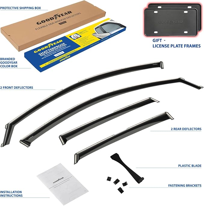 Goodyear Shatterproof in-Channel Window Deflectors for Audi Q3 2019-2026, Rain Guards, Window Visors for Cars, Vent Deflector, Car Accessories, 4 pcs - GY008158