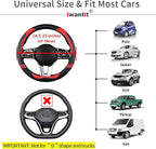 Premium Grip Steering Wheel Cover with Anti-Slip Rubber Ring, Made of Carbon Fiber & Breathable PU Leather, Universal Fit for 14.5-15 Inch Car and SUV (Passion Red)