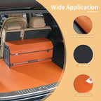 Car Trunk Organizer for SUV, Collapsible Leather Car Storage Trunk Organizer with Lid and Sturdy Handle Car Trunk Leather Storage Box (Orange, 27.1 x 11.4 x 12.2in)