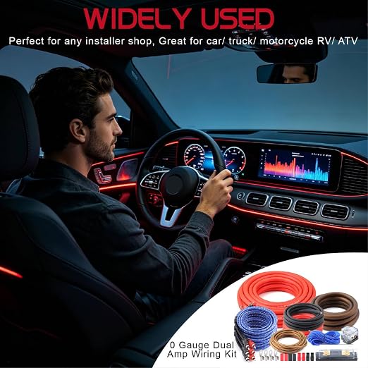 0 Gauge Dual Amp Wiring Kit Make Connections and Bring Power to Your Radio,Subwoofers and Speakers
