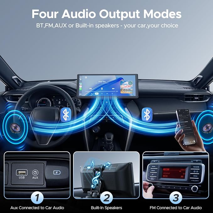 9.26'' Carplay Screen with 2.5K Dash Cam and 1080P Backup Camera | Portable Wireless Car Play Android Auto, Upgrade Navigation, Mirror Link, Voice Control, Hands-Free for iOS 11+ Android 11+