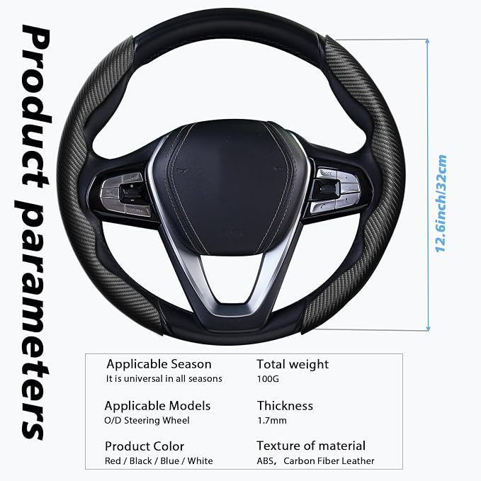 2pcs Car Steering Wheel Cover,Anti-Skid Carbon Fiber Steering Wheel Protector for Men Women,Multiple Color Options,Universal for Most Car Interiors Accessories (Black)