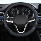 Coverado Nappa Leather Steering Wheel Cover Universal 14-15 Inch Anti-Slip Breathable Steering Wheel Protector Luxury Auto Decor for Men Women Blackline
