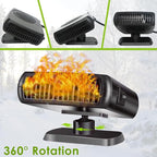 Car Heater, 12V 200W Portable Car Demister Windshield Defogger and Defroster Fast Heating&Cooling Fans with Cigarette Lighter Plug/Ergonomic Handheld/360° Rotary Base for Cars, SUV, Jeeps, Trucks, MPV