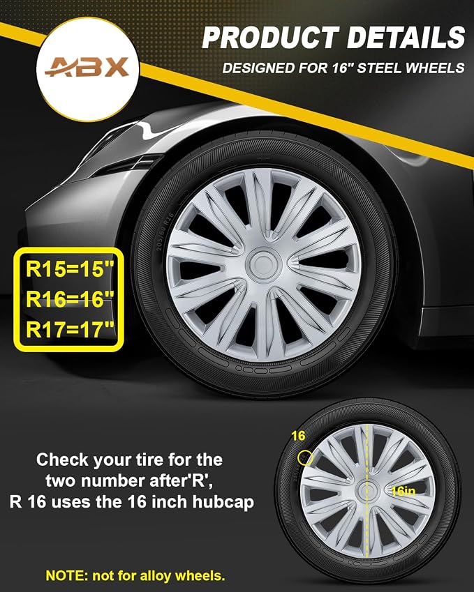 Hubcaps,16 inch hubcaps Set of 4, Wheel Rim Cover ABS Material, Snap On Car Truck SUV Replacement, for Toyota Camry Nissan Mazda etc (OV Silver, 16 inch)