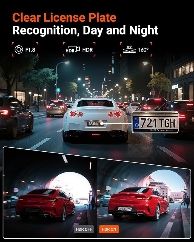 E1 Lite 1080P Dash Cam, Mini Car Camera with Night Vision, 60fps Dash Cam with GPS and Speed, Wi-Fi APP Control, Loop Recording, Voice Control, 24H Parking Mode, Support 512GB