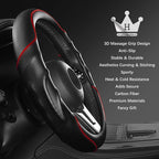 3D Car Steering Wheel Cover Comfort Grip Massage Sporty Anti-Slip Carbon Fiber Faux Leather for Sedan SUV, Universal Fit, Car Handle Covers for All Seasons, 14.75-15.15in, Red
