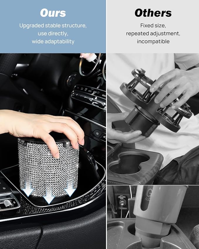 Upgraded Car Cup Holder Expander with Offset Base, Fit for YETI, Hydro Flask, Large Cup Holder Expander for Car Hold 18-40 oz Bottles and Mugs, Other Bottles in 3.4"-3.8"(Bling)