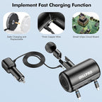 Multi Car Retractable Backseat 4 in 1 Car Charging Station Box Compatible with All Phones | iPhone | Samsung | Uber Taxi Lyft Turo Ride Share Customer Charging Dock Attach to Headrest