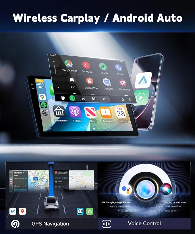 [4G+64G] Car Stereo for Honda Pilot 2006 2007 2008 Wireless Carplay Android Auto,9" Incell Touch Screen Radio, Android/GPS/5GWiFi/EQ DSP/Bluetooth5.0/SWC/AHD Backup Camera