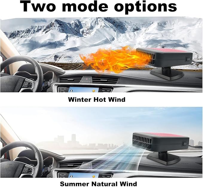 Car Heater, 12V 200W Fast Heating and Cooling Mode Windshield Defroster & Defogger, Portable Car Heater that Plugs into Cigarette Lighter, 360° Rotatable Car Heaters for Vehicle,SUV,RV,Jeeps (Red)