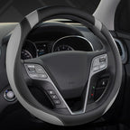 Customized Auto Car Steering Wheel Cover for Hyundai,Tucson,Sonata,Elantra,Santa Fe,Genesis,Sonata Hybrid,Azera,Venue,Kona, 14.5-15 inches(Black+Gray - Standard Size)