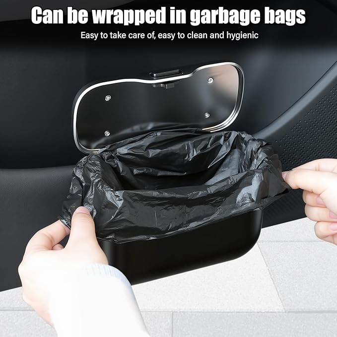 Car Trash Can, Car Garbage Bin with Lid & Handle - Leak-Proof Mini Trash Can for Car, Truck, SUV - Essential Car Accessories for Organization (Black)