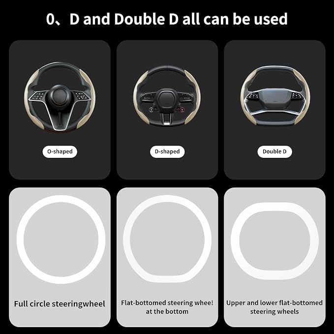 2Pc Carbon Fiber Steering Wheel Cover Universal Fit 99% Cars | Non-slip soft grip, easy to wipe clean, quick to install, perfect for daily commutes and road trips, Beige